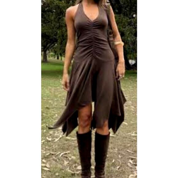 Zara Dresses & Skirts - Zara Brown Asymmetric Handkerchief Hem Mini Halter Dress Size Small